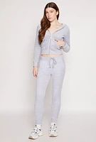 Womens Velour Hooded Zip Front Sweatshirt, Grey, Size L