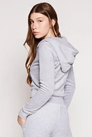 Womens Velour Hooded Zip Front Sweatshirt, Grey, Size L