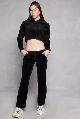 Womens Velour Straight Leg Pocket Pants, Black, Size M