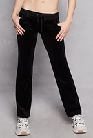 Womens Velour Straight Leg Pocket Pants, Black, Size M