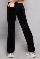 Womens Velour Straight Leg Pocket Pants, Black, Size M