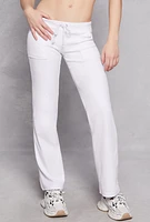 Womens Velour Straight Leg Pocket Pants, White,
