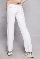 Womens Velour Straight Leg Pocket Pants, White,