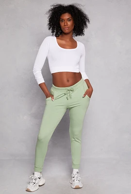Womens French Terry Drawstring Joggers, Green, Size S