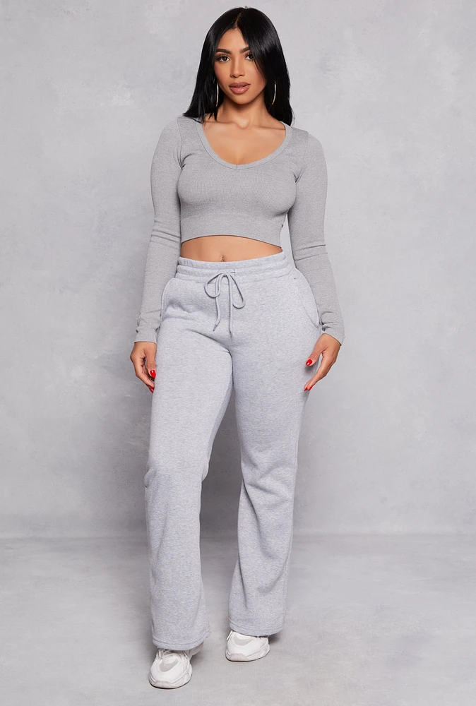 Womens Fleece Lined Boot Cut Sweatpants, Grey, Size S