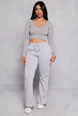 Womens Fleece Lined Boot Cut Sweatpants, Grey, Size S