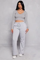 Womens Fleece Lined Boot Cut Sweatpants, Grey, Size S