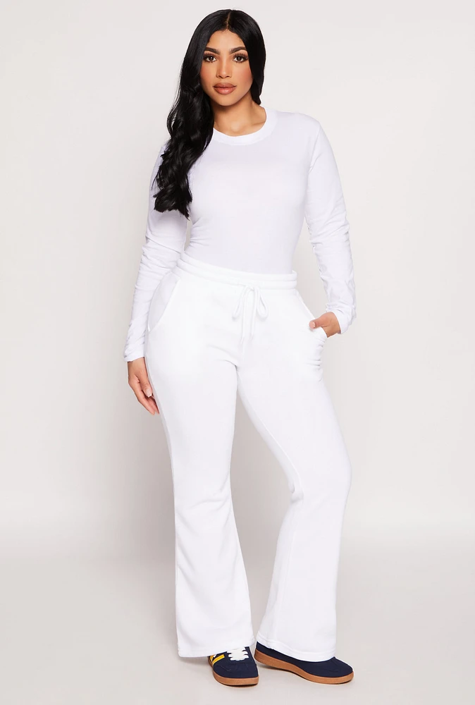 Womens Fleece Lined Boot Cut Sweatpants, White, Size M