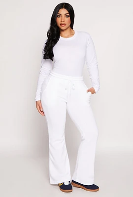 Womens Fleece Lined Boot Cut Sweatpants, White, Size M