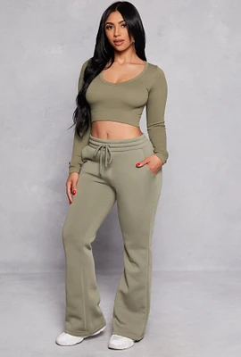 Womens Fleece Lined Boot Cut Sweatpants, Green, Size L