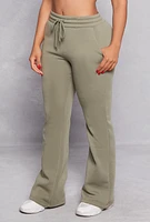 Womens Fleece Lined Boot Cut Sweatpants, Green, Size L