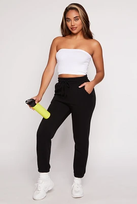 Womens Fleece Drawstring High Waist Joggers,