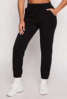 Womens Fleece Drawstring High Waist Joggers,