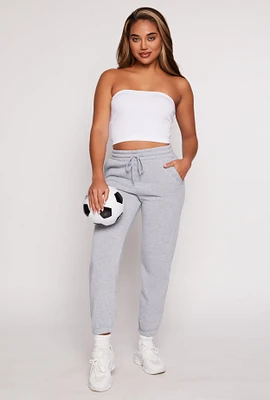 Womens Fleece Drawstring High Waist Joggers, Grey,