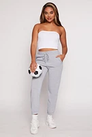Womens Fleece Drawstring High Waist Joggers, Grey,