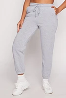 Womens Fleece Drawstring High Waist Joggers, Grey,