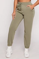 Womens Fleece Drawstring High Waist Joggers, Green, Size S