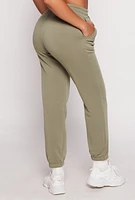 Womens Fleece Drawstring High Waist Joggers, Green, Size S