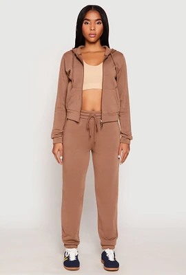 Womens Fleece Drawstring High Waist Joggers, Brown, Size S