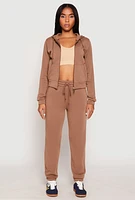 Womens Fleece Drawstring High Waist Joggers, Brown, Size S