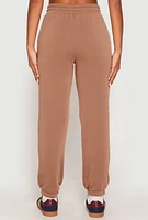 Womens Fleece Drawstring High Waist Joggers, Brown, Size S