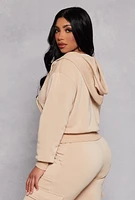 Womens Fleece Zip Front Cropped Hoodie, Beige,