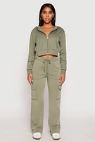 Womens Fleece Zip Front Cropped Hoodie,