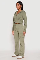 Womens Fleece Zip Front Cropped Hoodie,