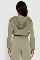 Womens Fleece Zip Front Cropped Hoodie,