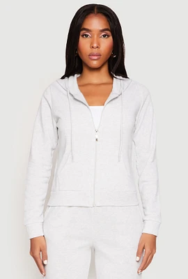Womens Fleece Zip Front Long Sleeve Hoodie, Grey, Size M