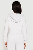 Womens Fleece Zip Front Long Sleeve Hoodie, Grey, Size M