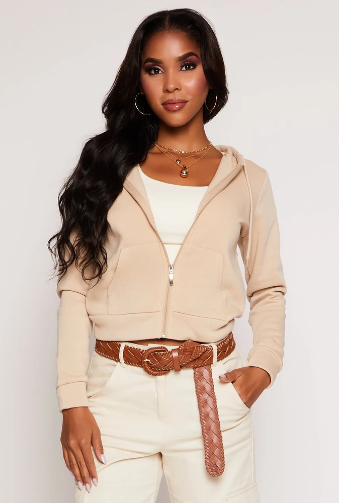 Womens Fleece Zip Front Long Sleeve Hoodie,