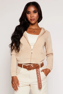 Womens Fleece Zip Front Long Sleeve Hoodie,