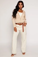 Womens Fleece Zip Front Long Sleeve Hoodie,