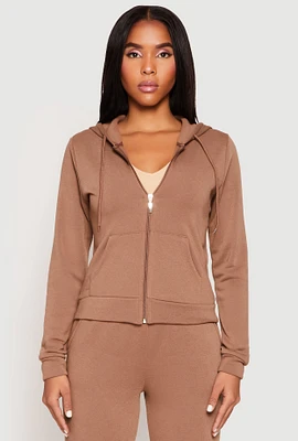 Womens Fleece Zip Front Long Sleeve Hoodie,