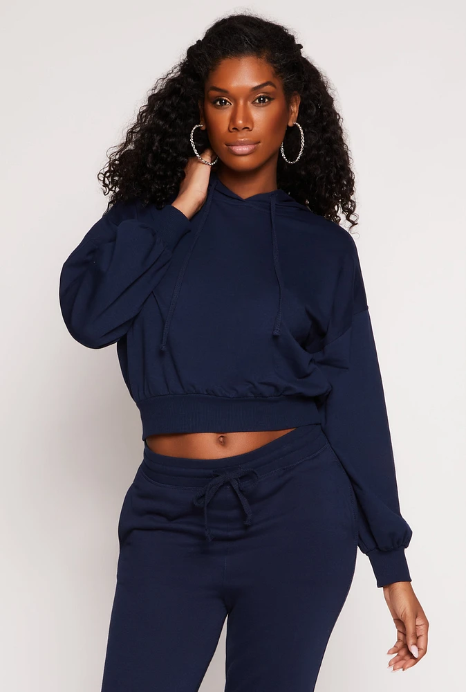 Womens French Terry Pullover Hoodie, Blue, Size M