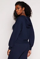 Womens French Terry Pullover Hoodie, Blue, Size M