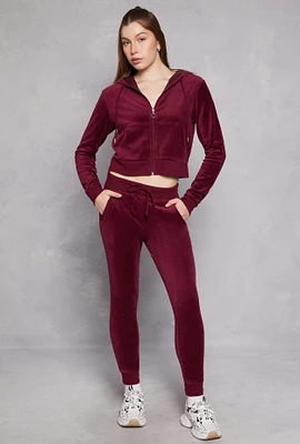 Womens Basic Velour Joggers, Burgundy, Size S