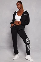 Womens City Graphic Sherpa Lined Zip Front Hoodie, Black, Size M
