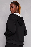Womens City Graphic Sherpa Lined Zip Front Hoodie, Black, Size M