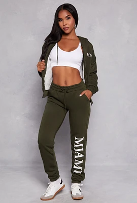 Womens City Graphic Drawstring Joggers, Green, Size L