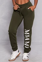 Womens City Graphic Drawstring Joggers, Green, Size L