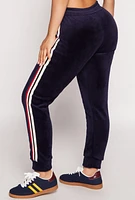 Womens Varsity Stripe Velour Joggers, Blue, Size M