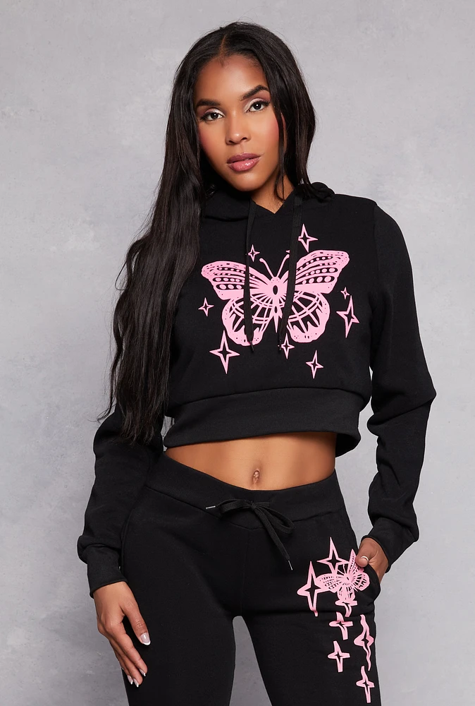 Womens Butterfly Cropped Hoodie, XL