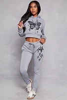 Womens Butterfly Cropped Hoodie, Grey, Size L