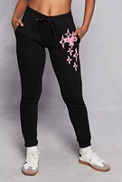 Womens Fleece Butterfly Graphic Joggers, Black, Size S