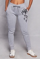 Womens Fleece Butterfly Graphic Joggers, Grey, Size L