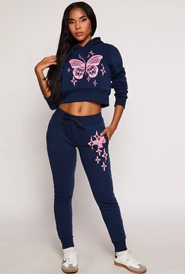 Womens Fleece Butterfly Graphic Joggers,