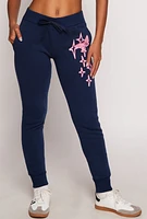 Womens Fleece Butterfly Graphic Joggers, Blue, Size M