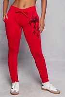 Womens Fleece Butterfly Graphic Joggers, Red, Size L